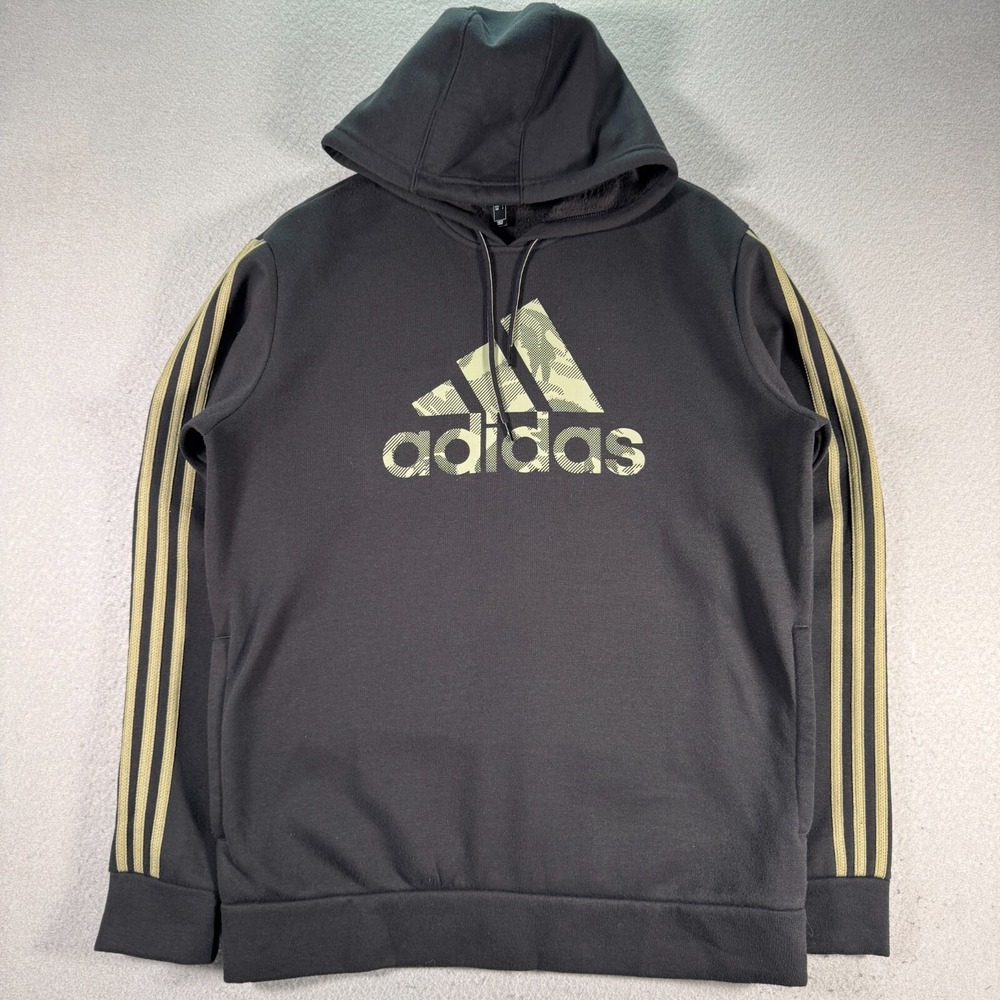 Adidas Hoodie Sweatshirt Mens Medium Black Camo Center Logo Fleece Active Sports